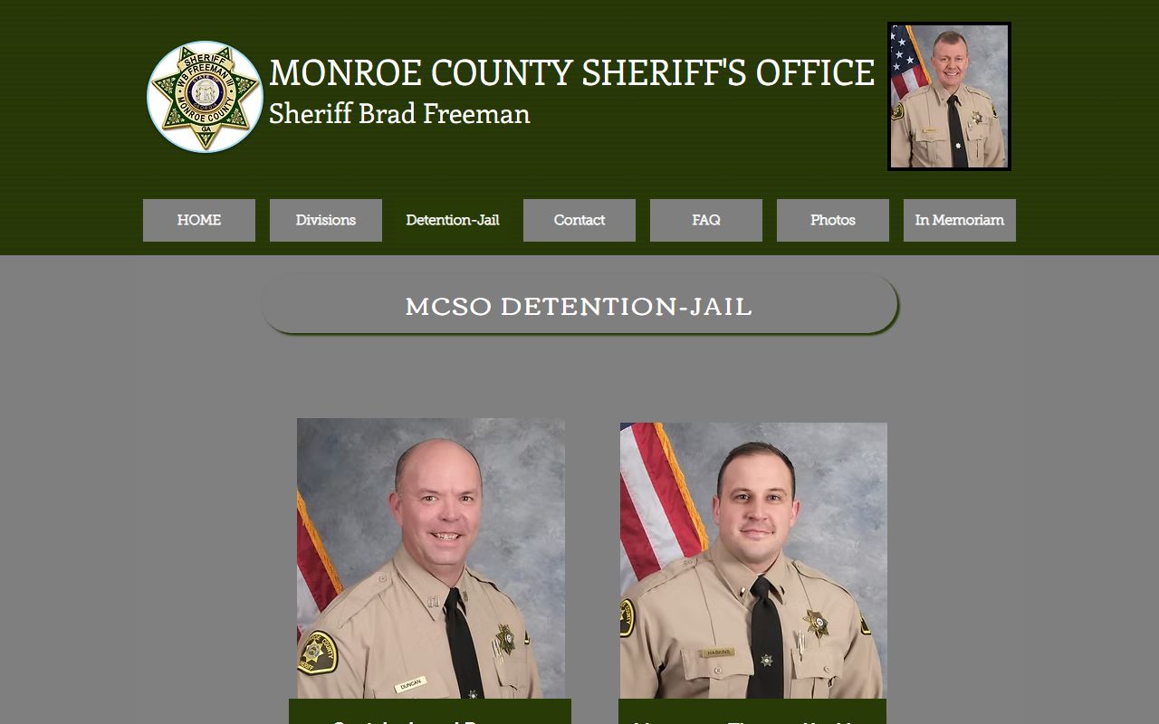 Monroe County Sheriff's Office detention page with jail information and inmate search link