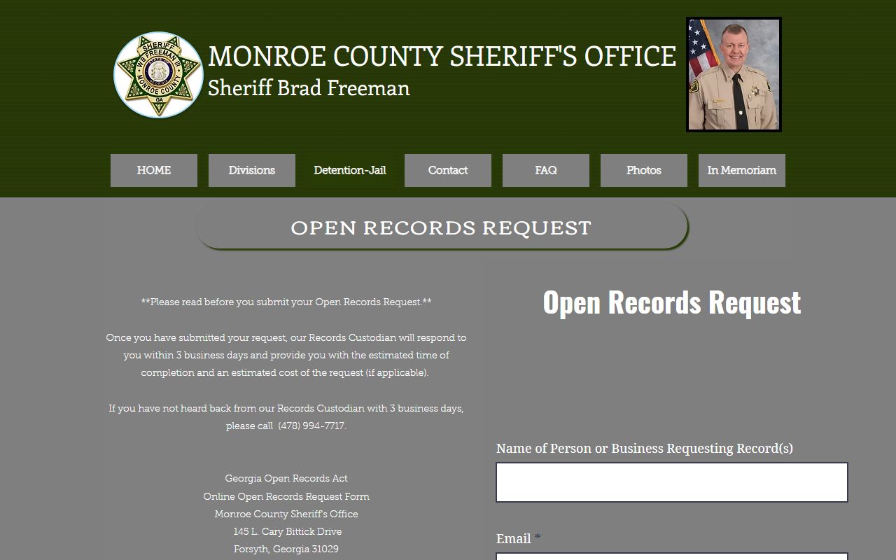 Monroe County inmate records open records request page