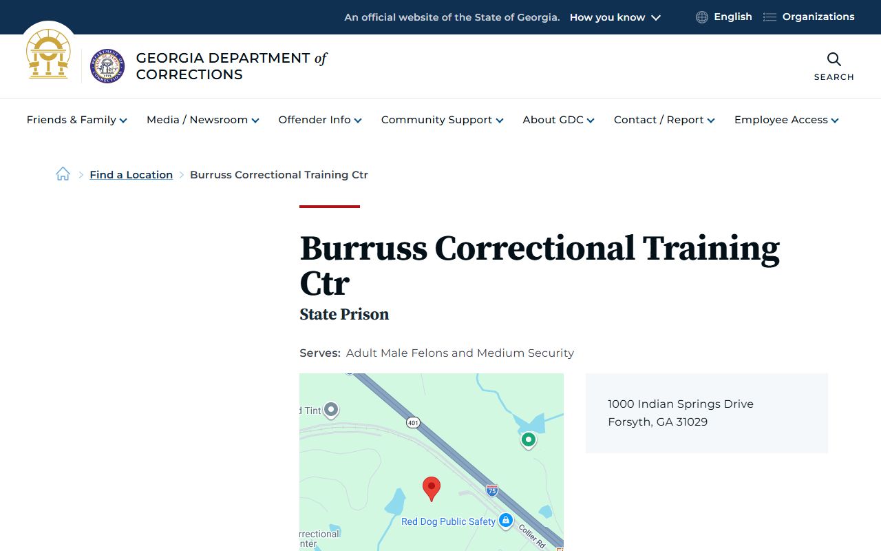 Georgia Department of Corrections Burruss Correctional Training Center facility page