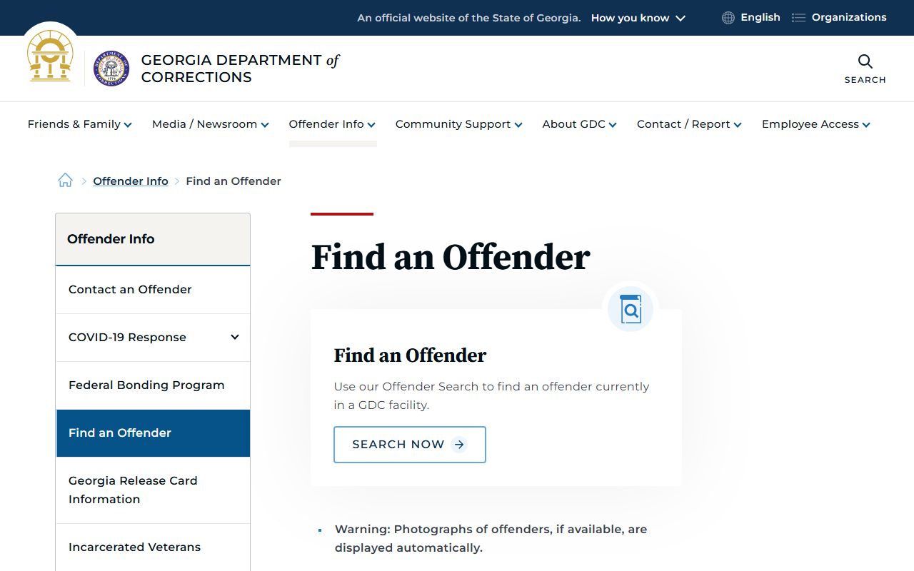 GDC Find an Offender page with official offender search information